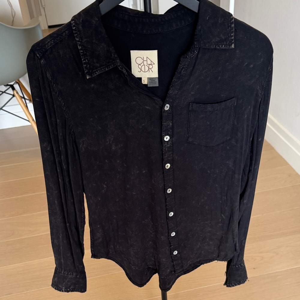 Chaser Distressed Black Casual Button Down Shirt